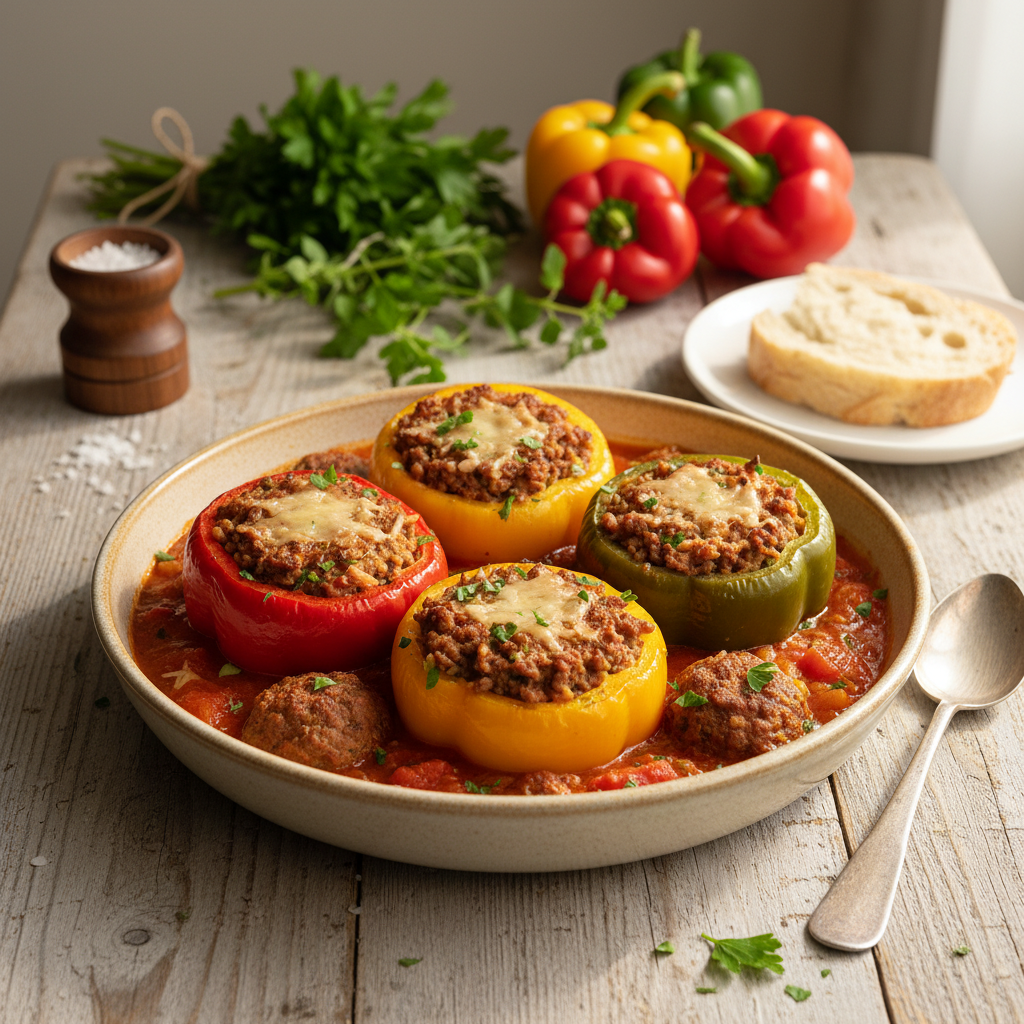 Gfüllti Peperoni: S eifache Rezäpt mit Hackfleisch und Riis