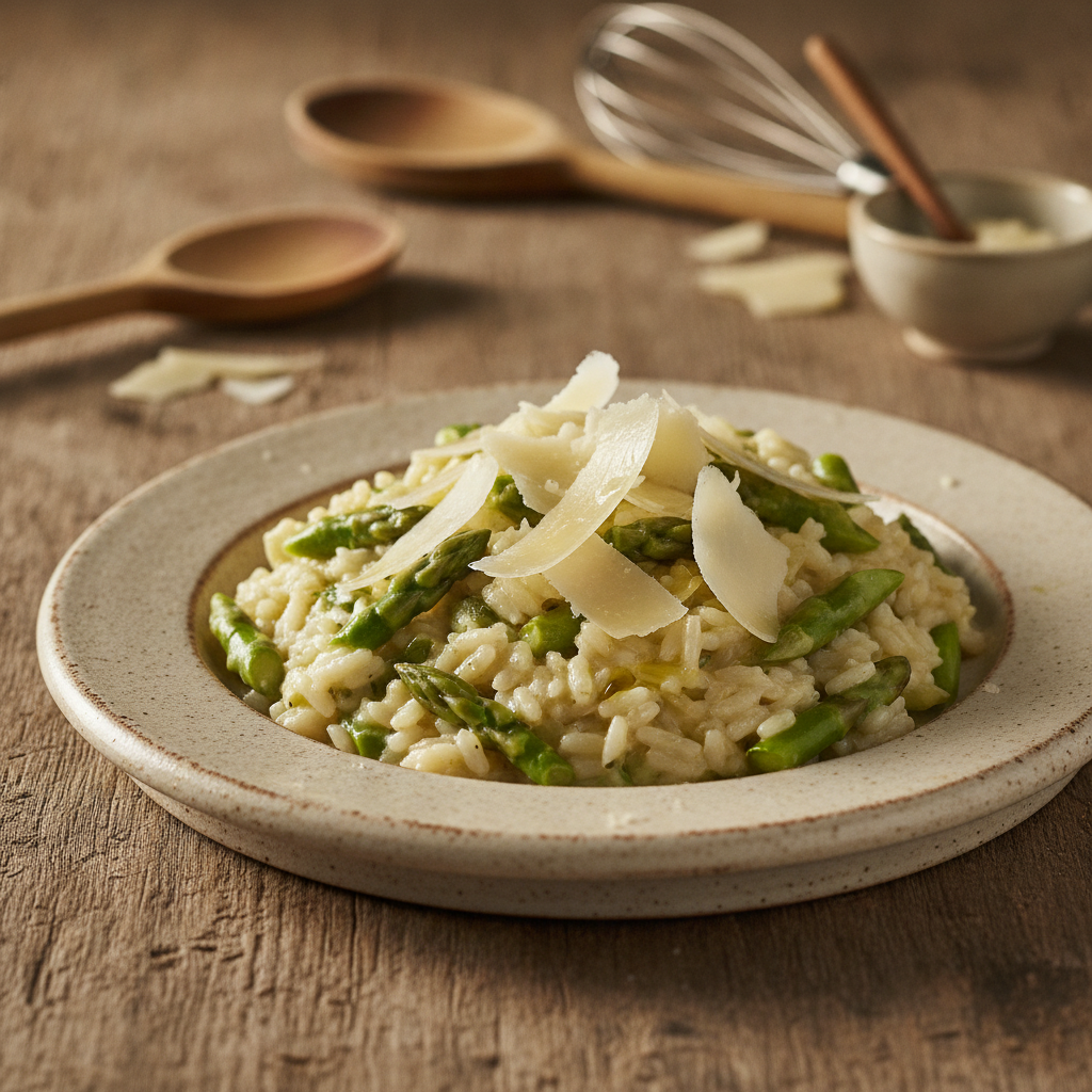 Risotto mit grüene Spargle: S’eifache Rezept für Dehei